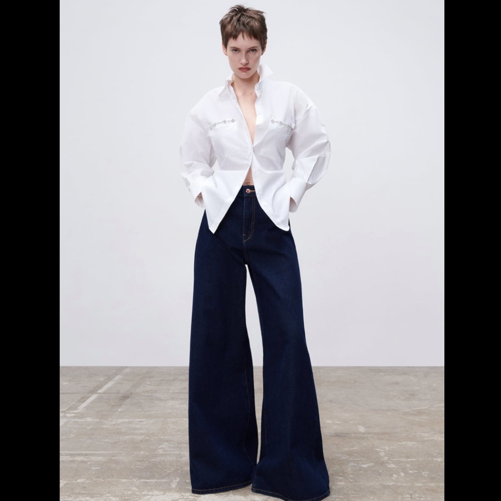 Zara White Jewel Detail Oversized Shirt - Picture 5 of 11